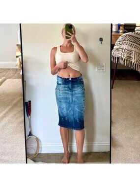 JOY JEANS BLUE MID RISE Y2K DENIM JEANS SKIRT WOMEN...